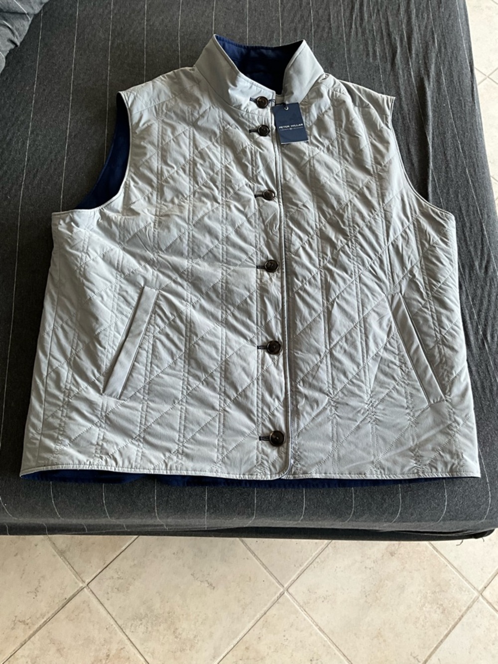 Peter Millar Light Gray Quilted Vest with Navy Lining
